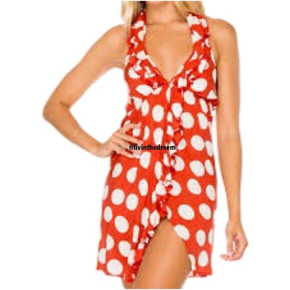 Luli Fama Macarena Red & White Polkadot V Neck Dress SZ L $159 - Picture 3 of 13